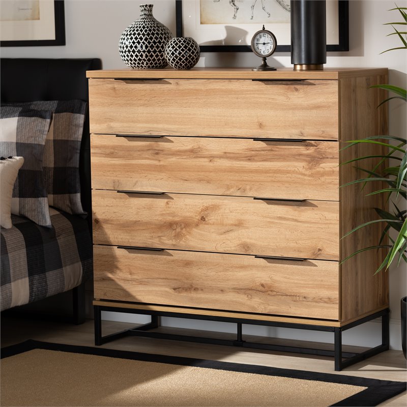 Bowery Hill Wood Oak Black Dresser Rectangular 4 Drawers 38.98