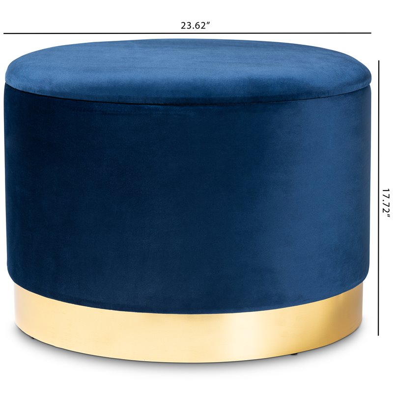 Bowery Hill Velvet Navy Blue Storage Ottoman Gold Finished Fully Assembled 23.62