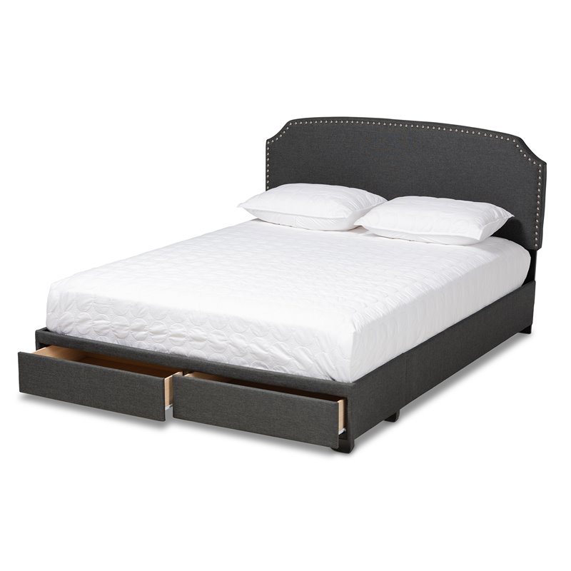 Bowery Hill Modern Fabric Upholstered Platform Storage Queen Bed in Dark Gray