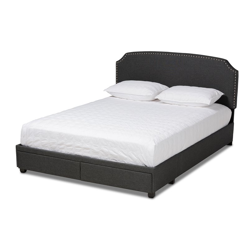 Bowery Hill Modern Fabric Upholstered Platform Storage Queen Bed in Dark Gray