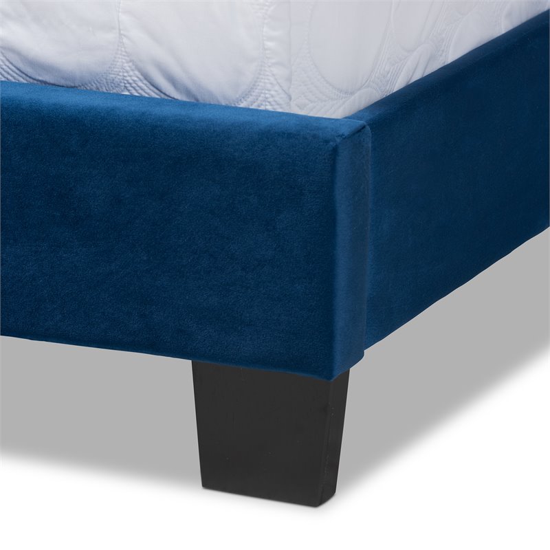 Bowery Hill King Size Navy Blue Velvet Panel Bed with Tufted Headboard