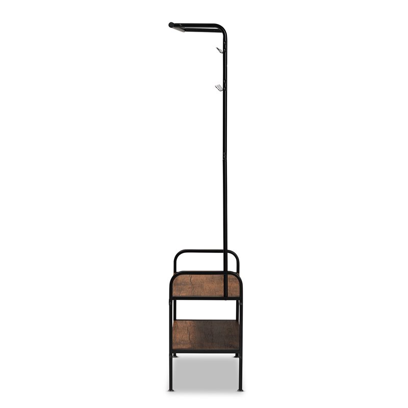 Bowery Hill Distressed Wood and Black Metal Finished Entryway Hall Tree