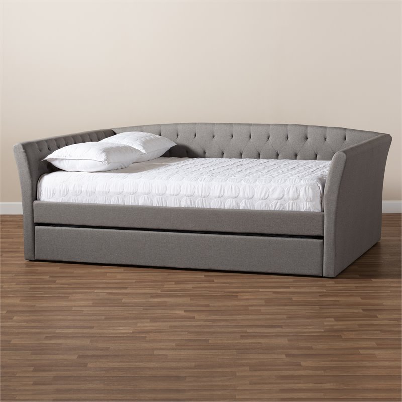 Bowery Hill Full Size Light Grey Upholstered Daybed with Trundle