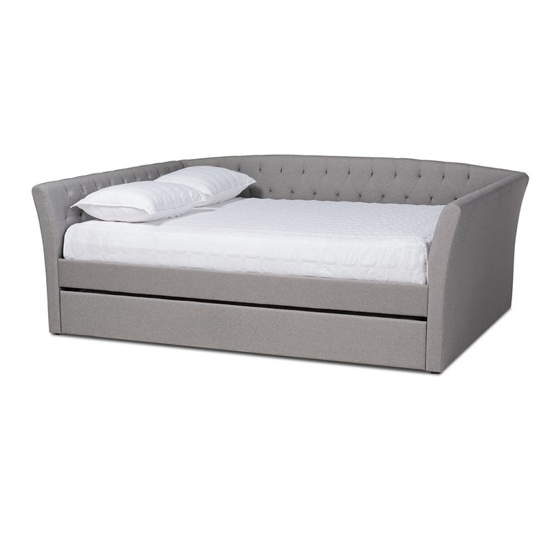 Bowery Hill Full Size Light Grey Upholstered Daybed with Trundle