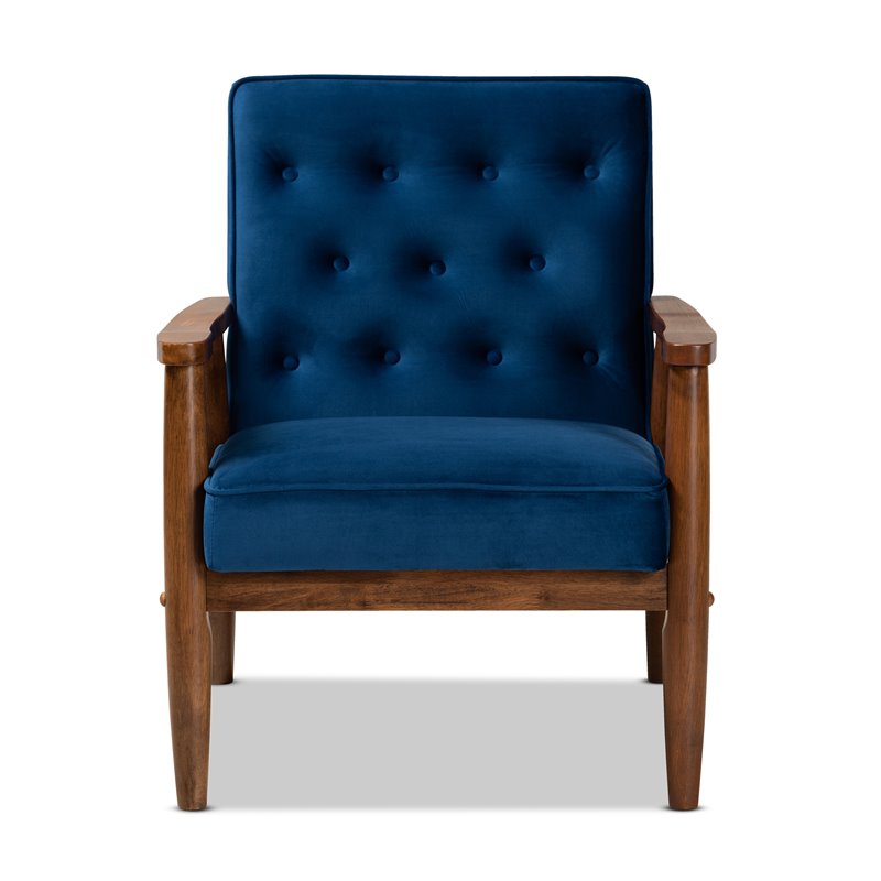 Bowery Hill Navy Blue Velvet Upholstered Wood Lounge Chair