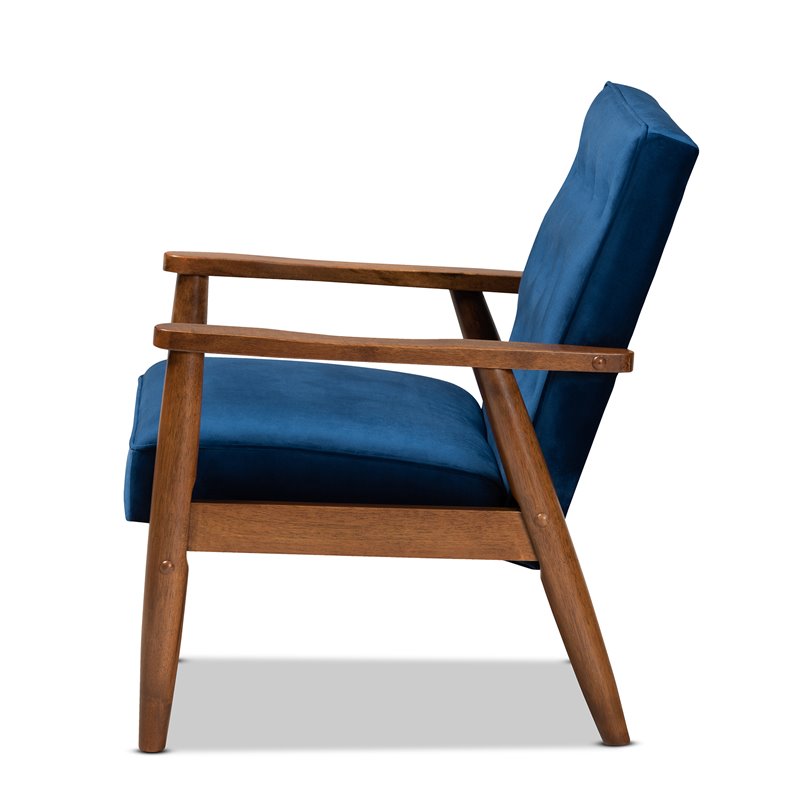 Bowery Hill Navy Blue Velvet Upholstered Wood Lounge Chair