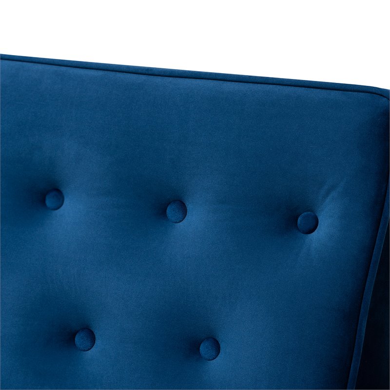 Bowery Hill Navy Blue Velvet Upholstered Wood Lounge Chair