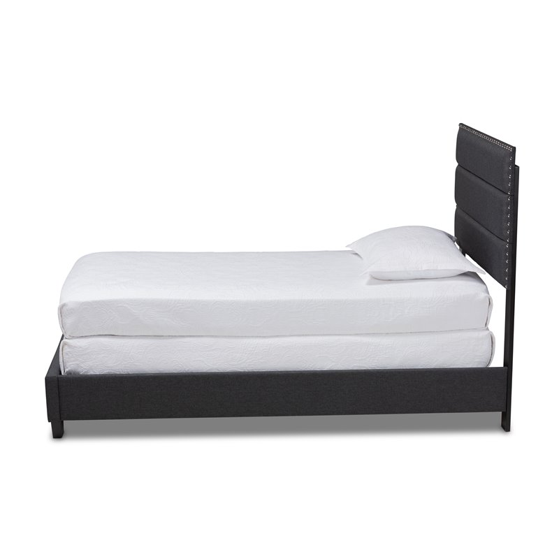 Bowery Hill Modern Fabric Upholstered Nail Head Trim Twin Size Bed in Dark Gray