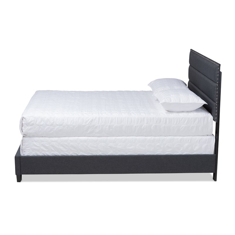 Bowery Hill Modern Fabric Upholstered Nail Head Trim Queen Size Bed in Dark Gray