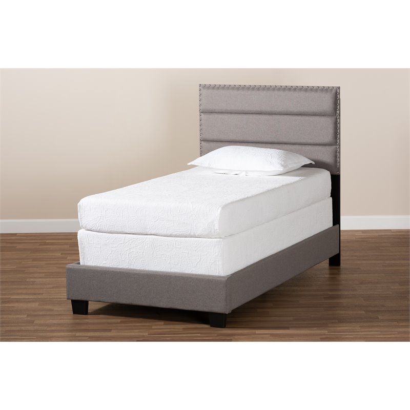 Bowery Hill Modern Fabric Upholstered Nail Head Trim Twin Size Bed in Gray