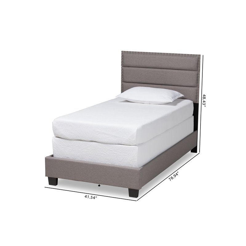 Bowery Hill Modern Fabric Upholstered Nail Head Trim Twin Size Bed in Gray