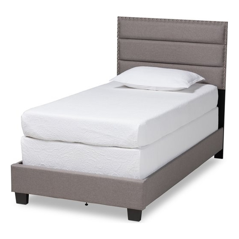 Bowery Hill Modern Fabric Upholstered Nail Head Trim Twin Size Bed in Gray