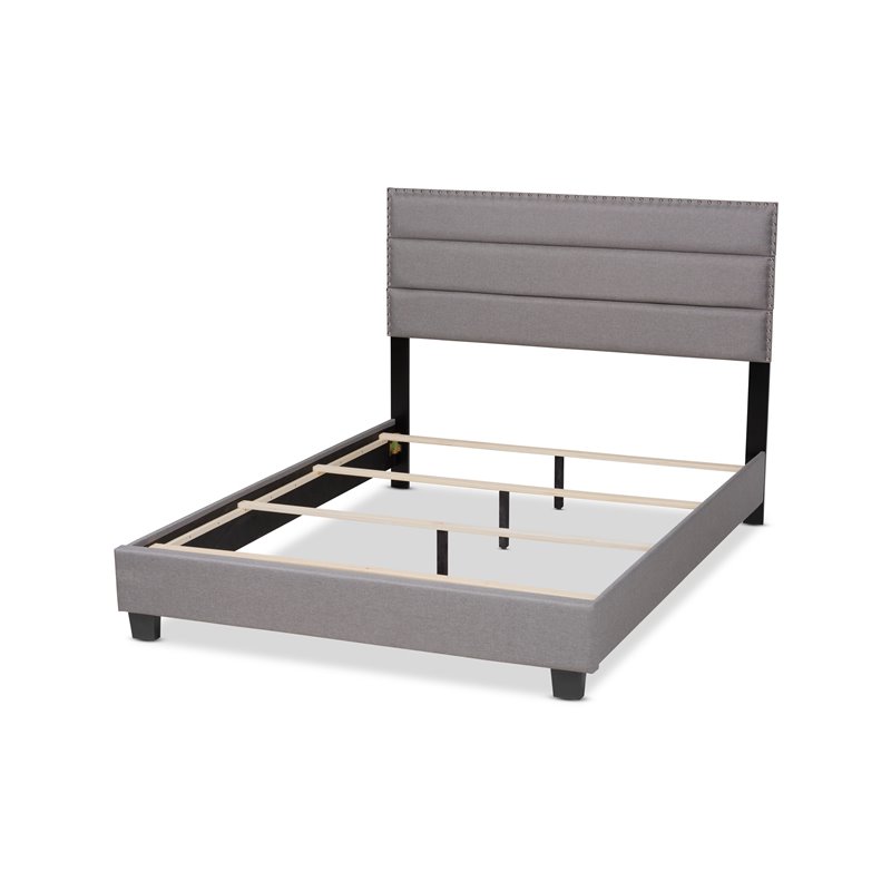 Bowery Hill Modern Fabric Upholstered Nail Head Trim Full Size Bed in Gray