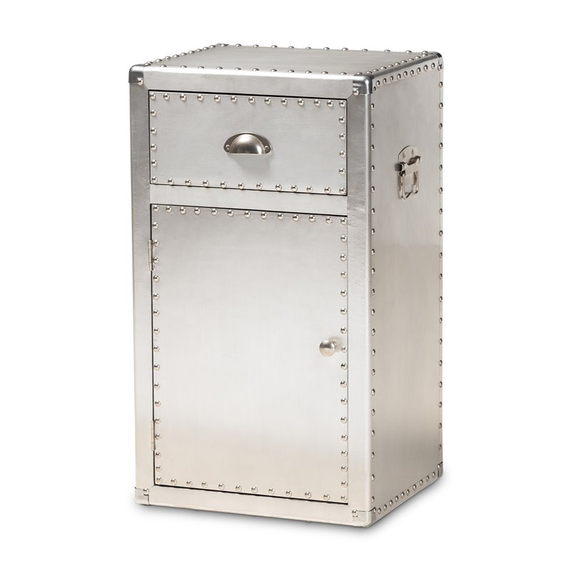 Bowery Hill Metal Silver Accent Storage Cabinet Rectangular Rivet Embellishments 28.35