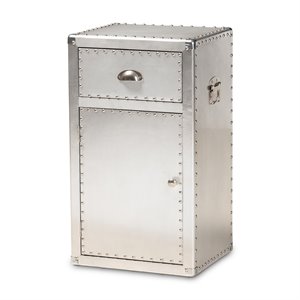 Bowery Hill Metal Silver Accent Storage Cabinet Rectangular Rivet Embellishments 28.35&quot Assembled