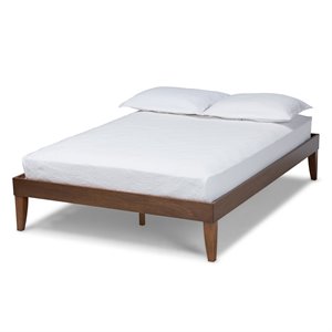 Bowery Hill Rubberwood Walnut Brown Platform Bed Frame Rectangular Tapered Legs Queen Unassembled