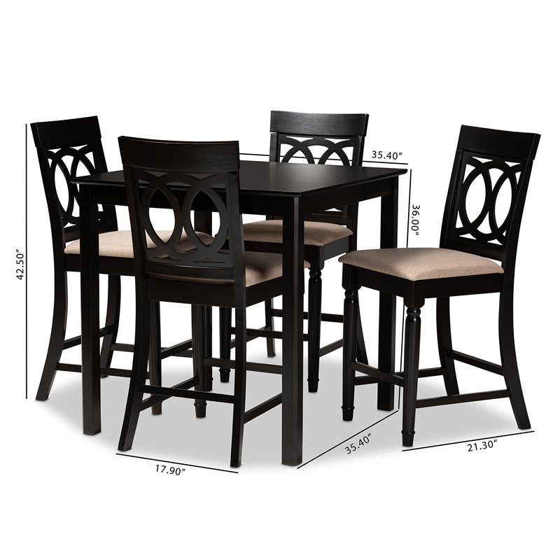 Bowery Hill Sand Upholstered Espresso Wood 5-piece Pub Set