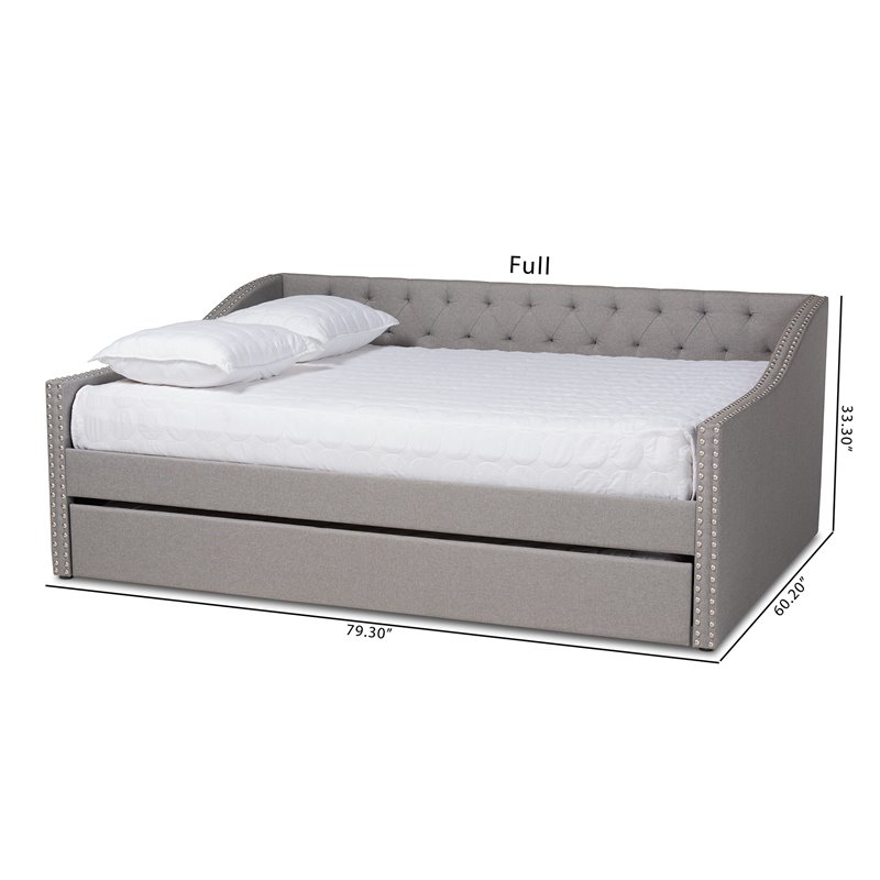 Bowery Hill Queen Size Light Grey Upholstered Daybed with Trundle