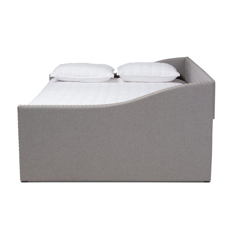 Bowery Hill Queen Size Light Grey Upholstered Daybed with Trundle