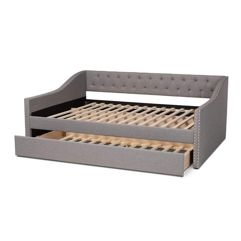 Bowery Hill Queen Size Light Grey Upholstered Daybed with Trundle