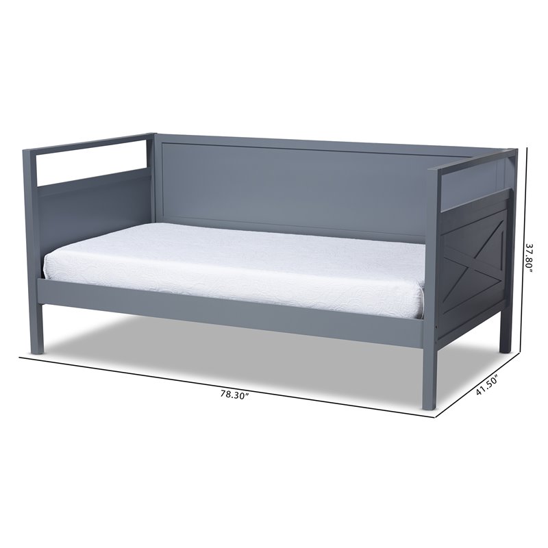 Bowery Hill Traditional Wood Twin Size Daybed with Inset Detailing in Gray