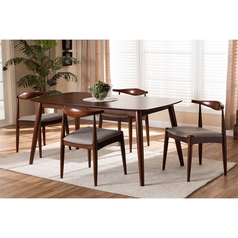 Bowery Hill Gray Upholstered Wood 5-Piece Dining Set