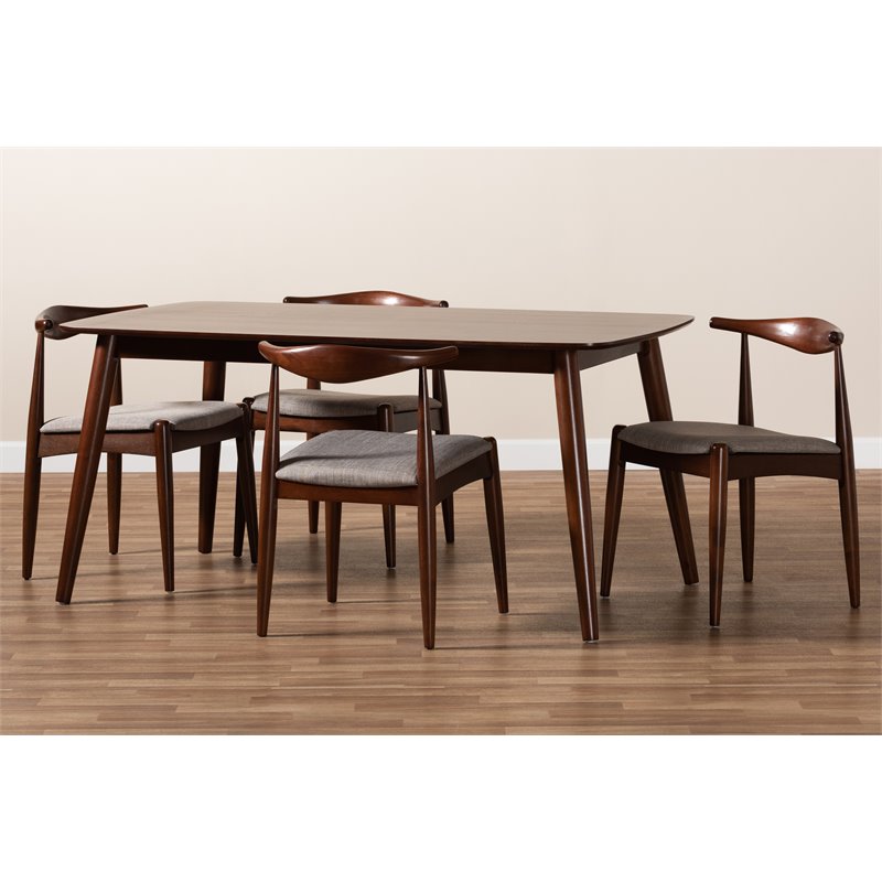 Bowery Hill Gray Upholstered Wood 5-Piece Dining Set