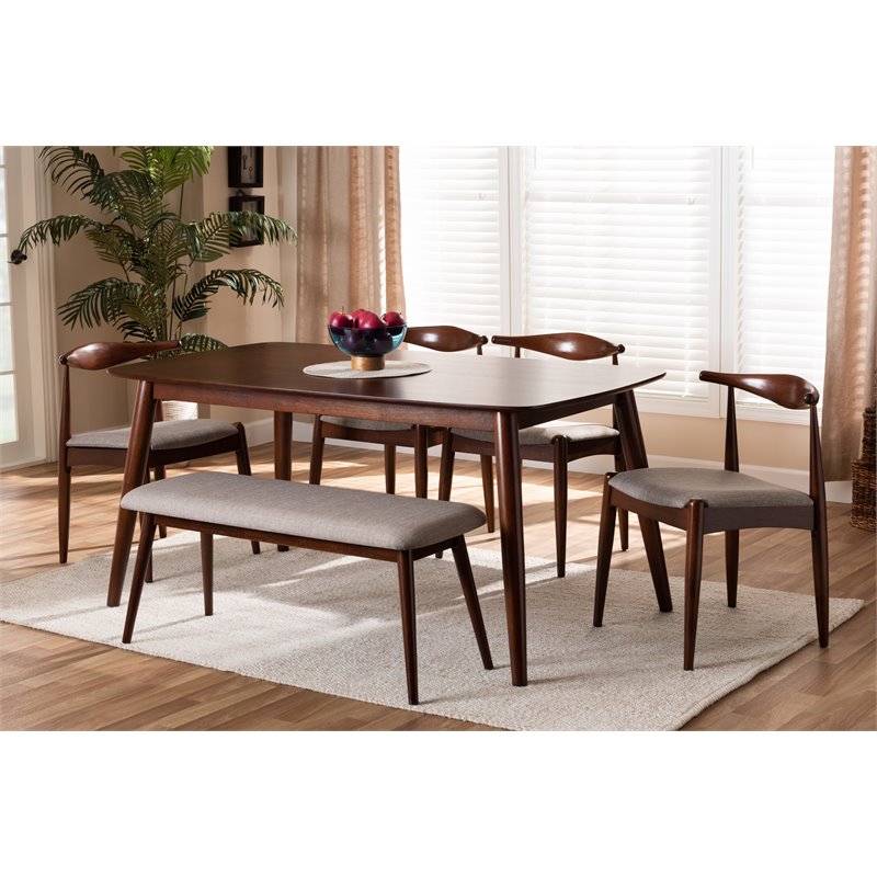 Bowery Hill Gray Upholstered Wood 6-Piece Dining Set