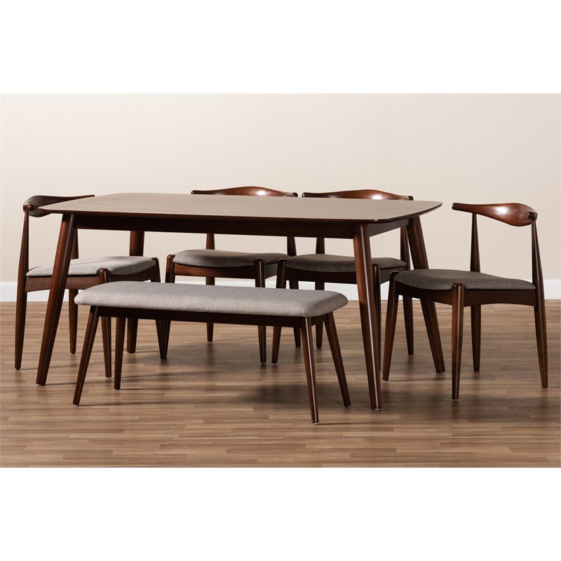 Bowery Hill Gray Upholstered Wood 6-Piece Dining Set