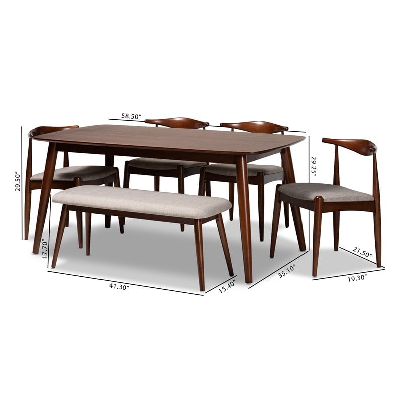 Bowery Hill Gray Upholstered Wood 6-Piece Dining Set
