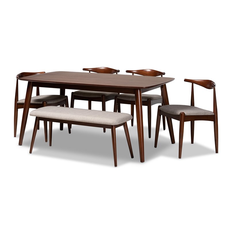 Bowery Hill Gray Upholstered Wood 6-Piece Dining Set