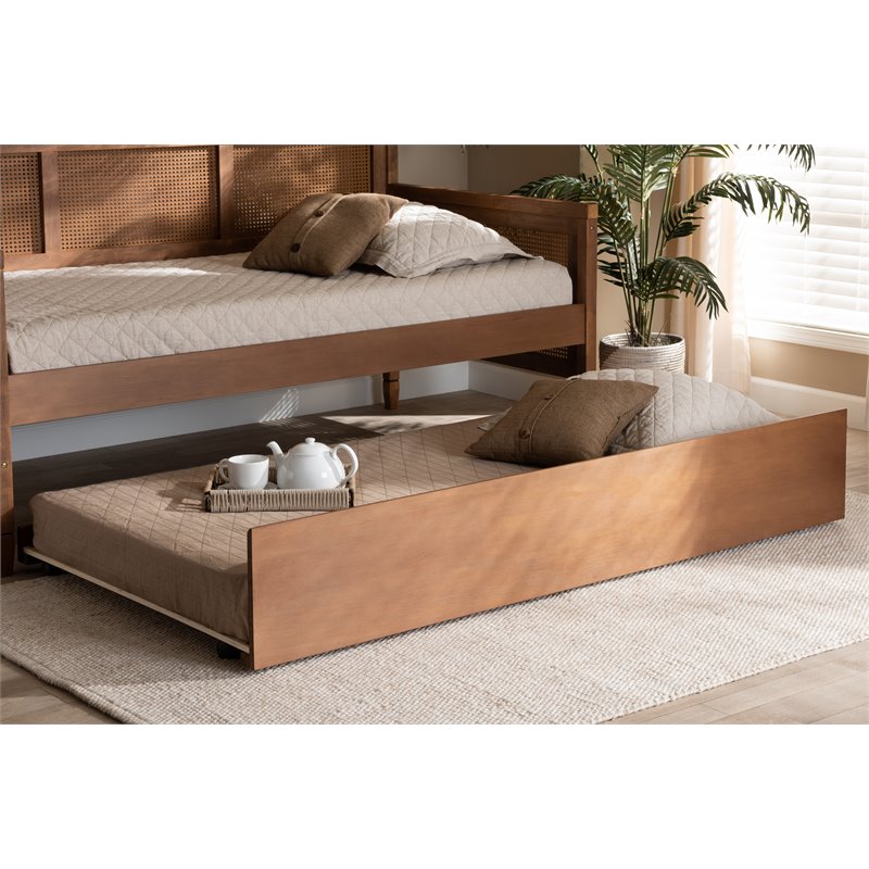 Bowery Hill Modern Solid Wood Twin Size Trundle Bed in Ash Brown