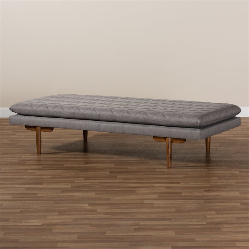 Bowery Hill Grey Mid-Century Upholstered Walnut Wood Daybed