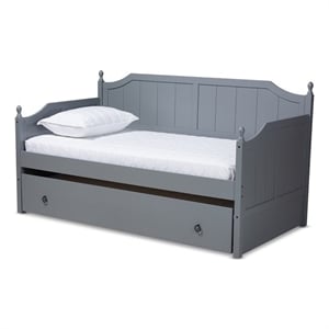 Bowery Hill Wood Gray Daybed Rectangular Pull-Out Trundle Unassembled