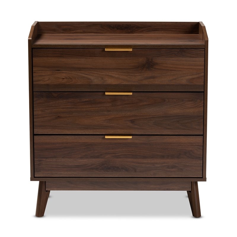 Bowery Hill Mid-Century 3-Drawer Engineered Wood Chest in Walnut Brown