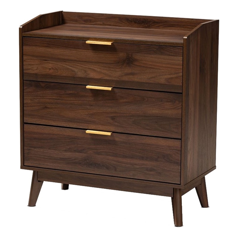 Bowery Hill Mid-Century 3-Drawer Engineered Wood Chest in Walnut Brown