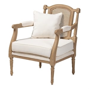 Bowery Hill Mahogany Wood Whitewashed Oak Armchair Rectangular Upholstered with Pillow Fully Assembled