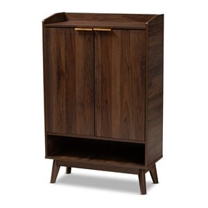 Bowery Hill Mid-Century Wood Shoe Cabinet in Walnut Brown