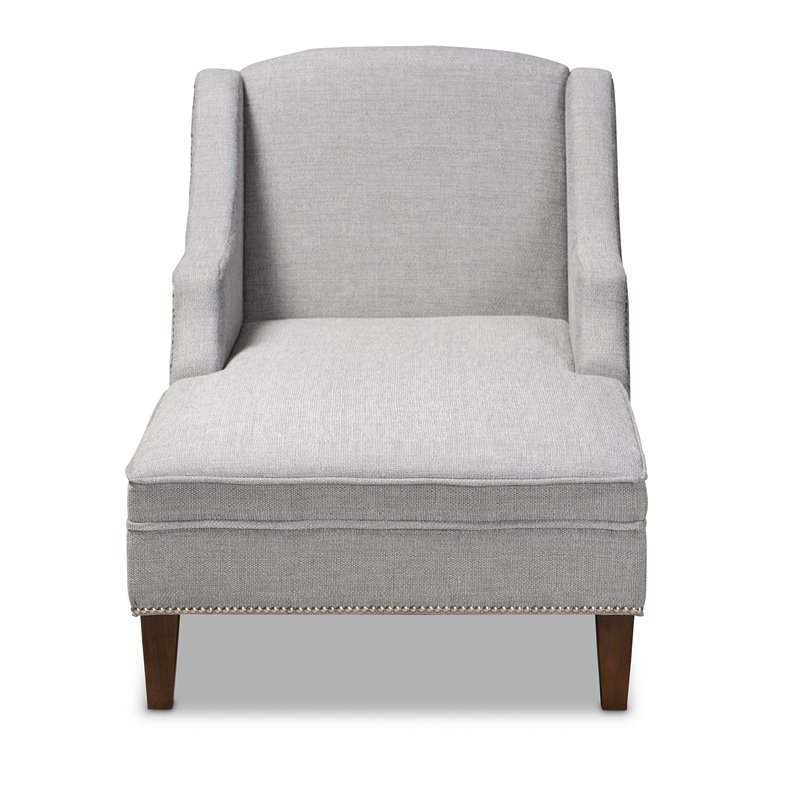 Bowery Hill Grey Upholstered Brown Finished Chaise Lounge