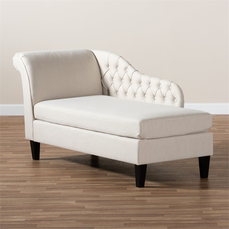 Bowery Hill Contemporary Beige Upholstered Black Finished Chaise Lounge