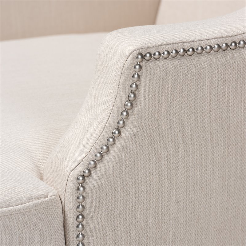 Bowery Hill Upholstered Beige Chaise Lounge Scroll Back 51.5