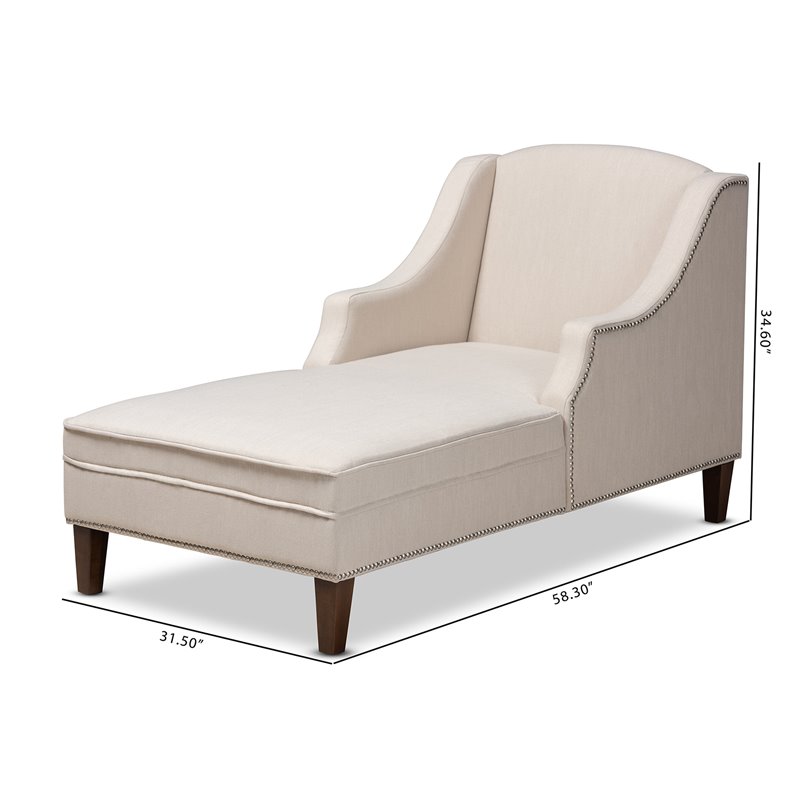Bowery Hill Upholstered Beige Chaise Lounge Scroll Back 51.5