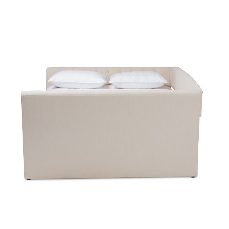 Bowery Hill Modern Fabric Upholstered Full Size Daybed with Trundle in Beige