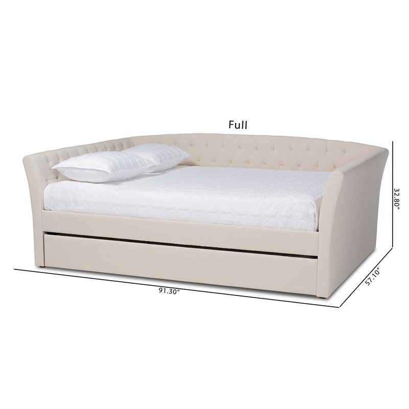 Bowery Hill Modern Fabric Upholstered Full Size Daybed with Trundle in Beige