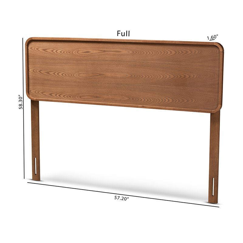Bowery Hill Mid-Century Wood Full Headboard with Curved Edges in Walnut Brown