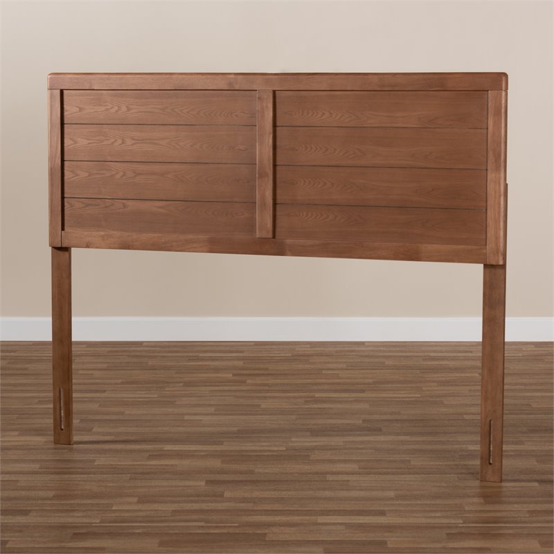 Bowery Hill Solid Rubber Wood Walnut Brown Headboard Rectangular Mid-Century Modern Queen Unassembled