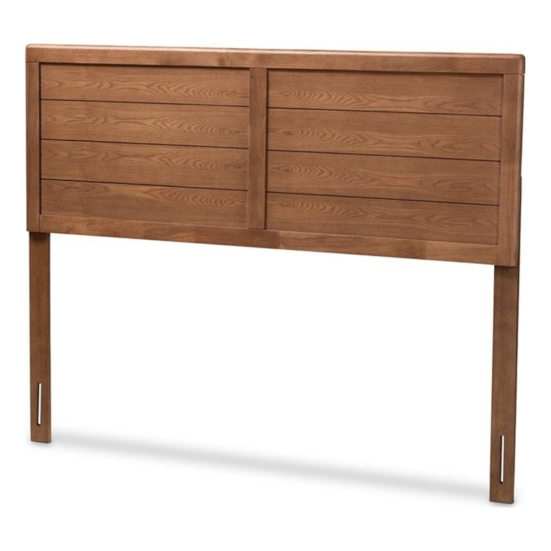 Bowery Hill Solid Rubber Wood Walnut Brown Headboard Rectangular Mid-Century Modern Queen Unassembled
