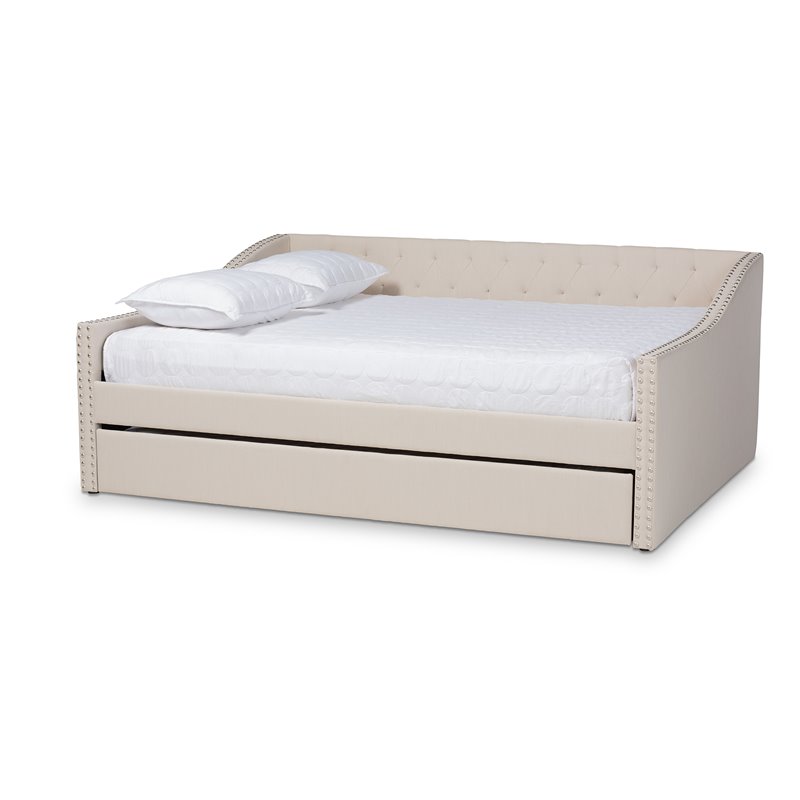 Bowery Hill Modern Fabric Upholstered Queen-Size Daybed with Trundle in Beige