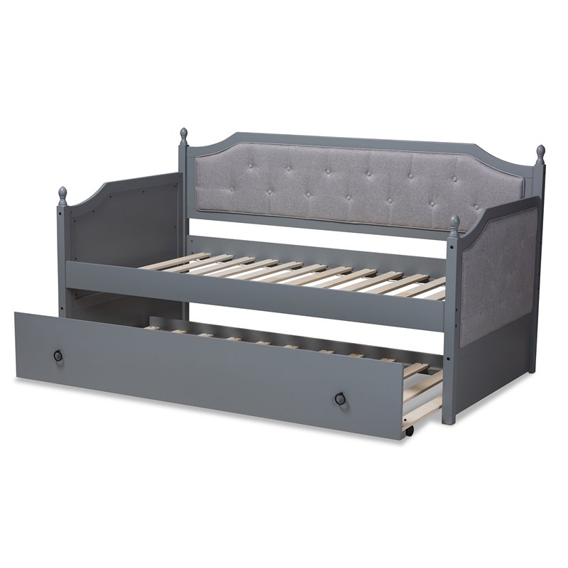 Bowery Hill Traditional Wood Upholstered Twin Daybed with Trundle in Gray
