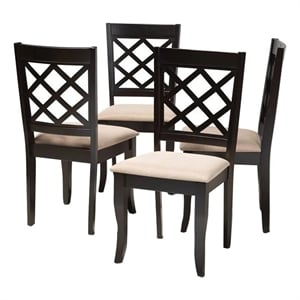 Bowery Hill Oak Wood Espresso/Beige Dining Chair Set of 4 Rectangular Cut-Out Back 37.4&quot Unassembled
